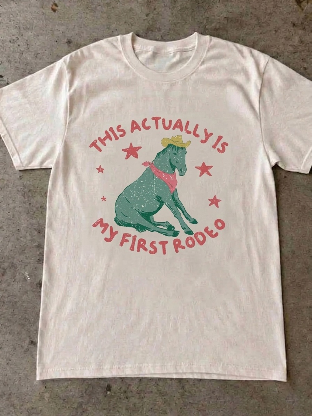 This Actually 'My First Rodeo' Funny Cowboy Dog Graphic Tee - Unisex Off White